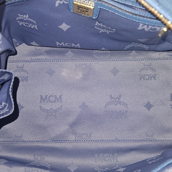MCM Sky Blue Leather Boston Bag - Picture 4 of 7